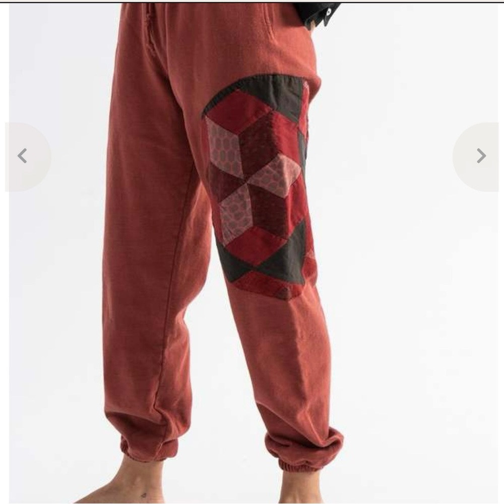 Carleen Rust Red Sweatpants with Geometric Patch Detail